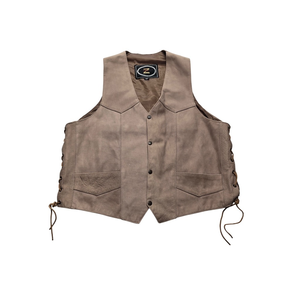 Z Real Leather Biker Vest Side Lace Up Western Motorcycle Brown Mens Size‎ 50